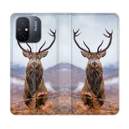 Housse cuir portefeuille pour Xiaomi 12C Chasse Chevreuil Montagne