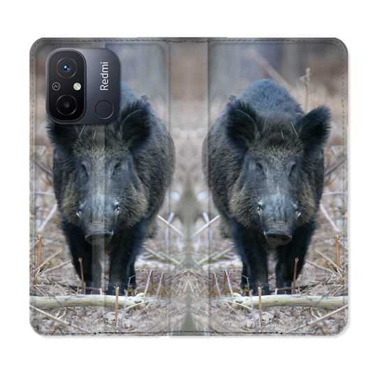 Housse cuir portefeuille pour Xiaomi 12C Chasse Sanglier Pin