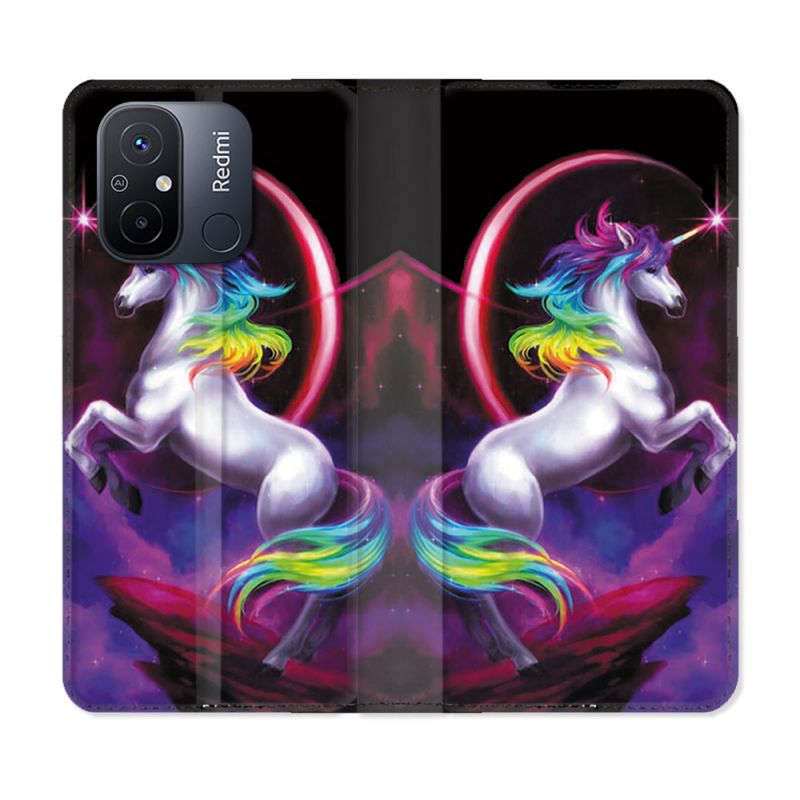 Housse cuir portefeuille pour Xiaomi 12C Fantastique Licorne Arc en ciel