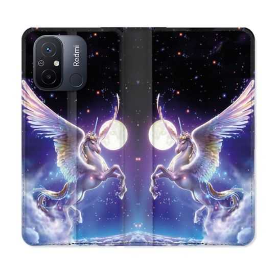 Housse cuir portefeuille pour Xiaomi 12C Fantastique Licorne Céleste