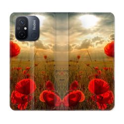 Housse cuir portefeuille pour Xiaomi 12C Fleur Coquelicot