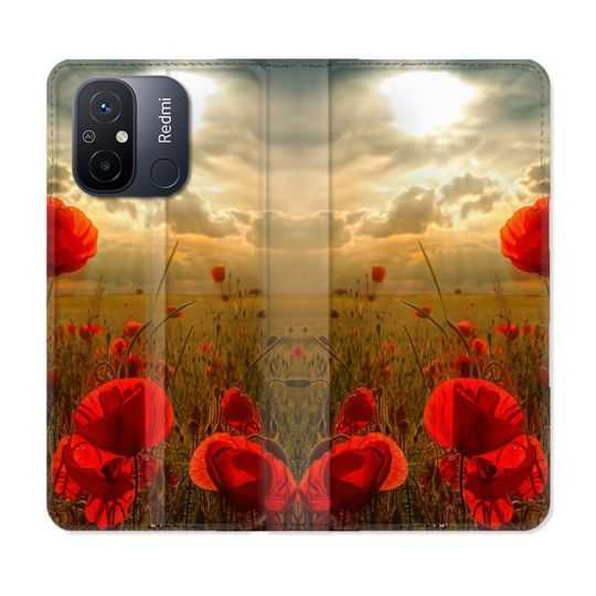 Housse cuir portefeuille pour Xiaomi 12C Fleur Coquelicot