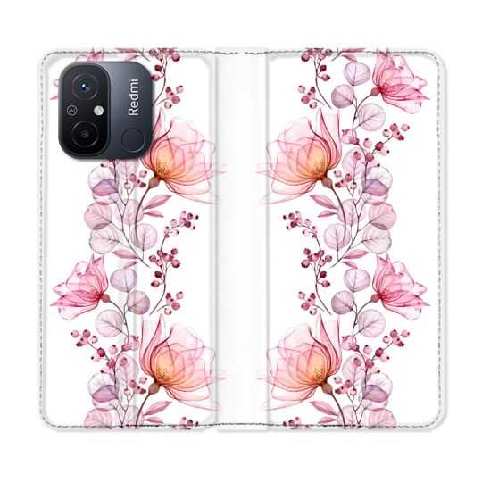 Housse cuir portefeuille pour Xiaomi 12C Fleur Eclosion