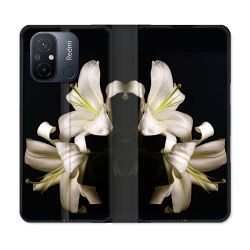 Housse cuir portefeuille pour Xiaomi 12C Fleur Lys Noir