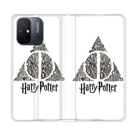 Housse cuir portefeuille pour Xiaomi 12C Harry Potter Hollows triangle Blanc