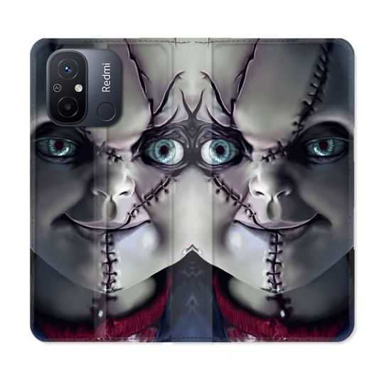 Housse cuir portefeuille pour Xiaomi 12C Horreur Chucky Cicatrice