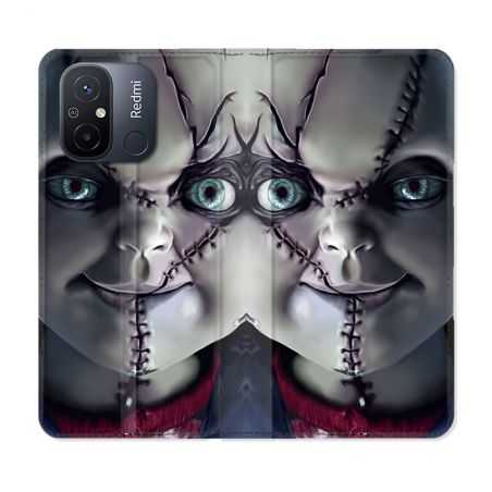 Housse cuir portefeuille pour Xiaomi 12C Horreur Chucky Cicatrice