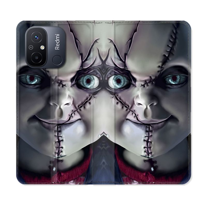Housse cuir portefeuille pour Xiaomi 12C Horreur Chucky Cicatrice