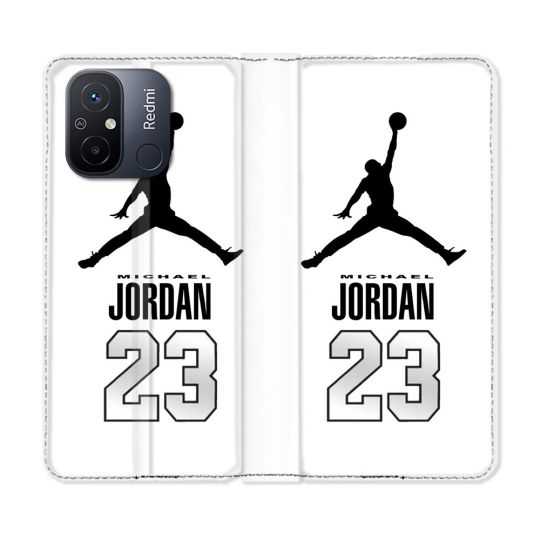 Housse cuir portefeuille pour Xiaomi 12C Jordan 23 Blanc
