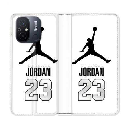 Housse cuir portefeuille pour Xiaomi 12C Jordan 23 Blanc