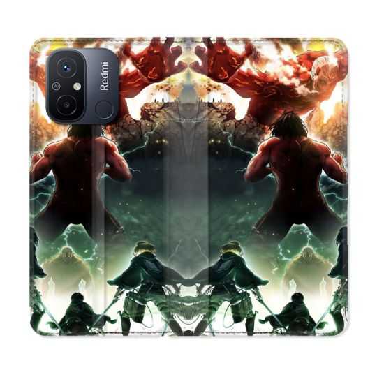 Housse cuir portefeuille pour Xiaomi 12C Manga Attaque Titans Combat