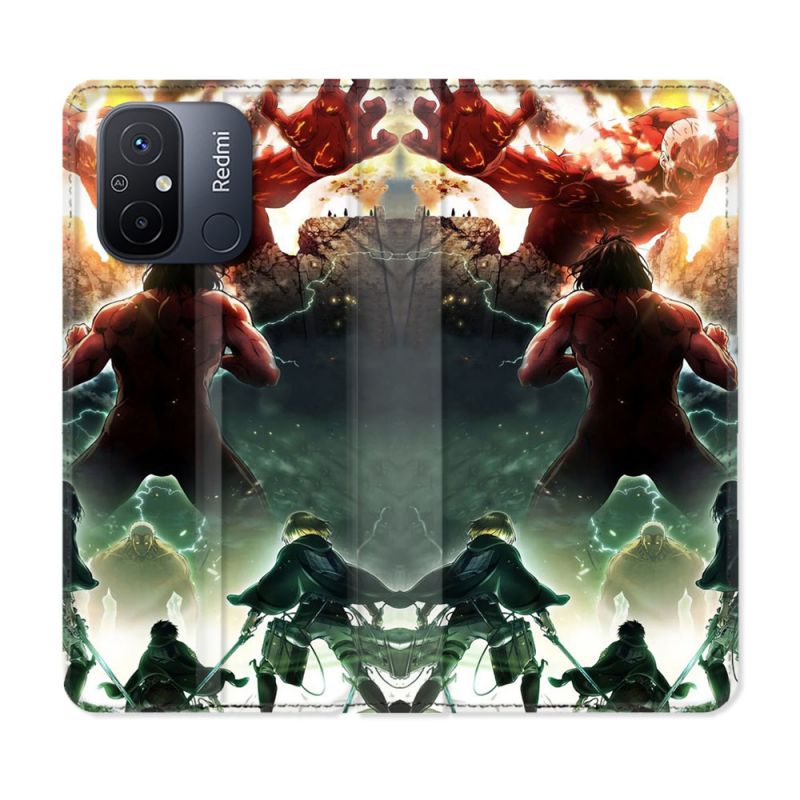 Housse cuir portefeuille pour Xiaomi 12C Manga Attaque Titans Combat