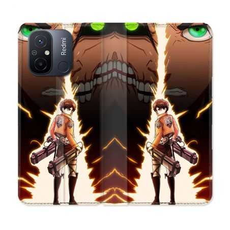 Housse cuir portefeuille pour Xiaomi 12C Manga Attaque Titans Eren Eclair
