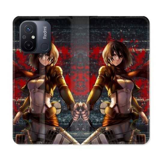Housse cuir portefeuille pour Xiaomi 12C Manga Attaque Titans Mikasa