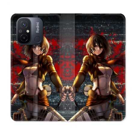 Housse cuir portefeuille pour Xiaomi 12C Manga Attaque Titans Mikasa