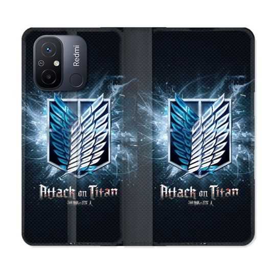 Housse cuir portefeuille pour Xiaomi 12C Manga Attaque Titans Noir