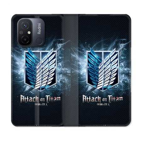 Housse cuir portefeuille pour Xiaomi 12C Manga Attaque Titans Noir