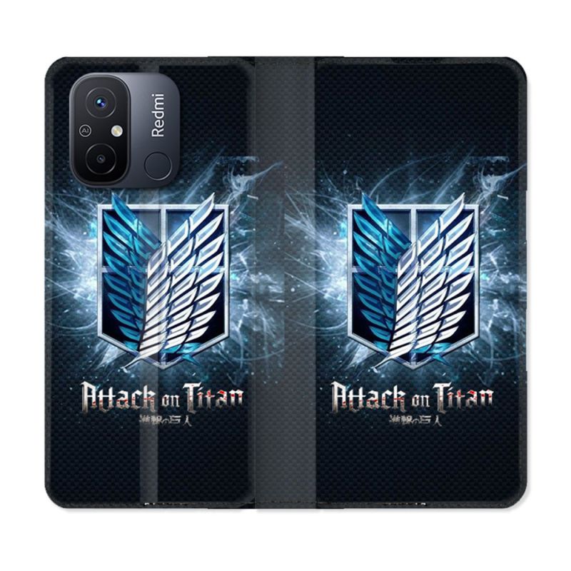 Housse cuir portefeuille pour Xiaomi 12C Manga Attaque Titans Noir