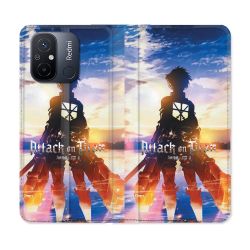 Housse cuir portefeuille pour Xiaomi 12C Manga Attaque Titans Soleil