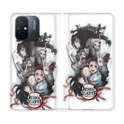Housse cuir portefeuille pour Xiaomi 12C Manga Demon Slayer Blanc