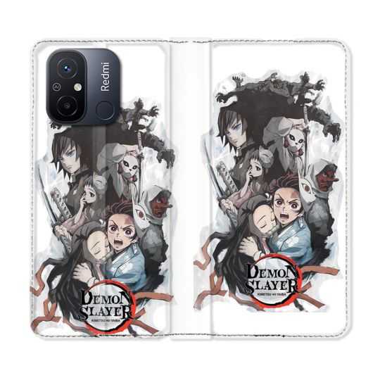 Housse cuir portefeuille pour Xiaomi 12C Manga Demon Slayer Blanc