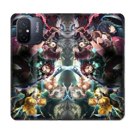 Housse cuir portefeuille pour Xiaomi 12C Manga Demon Slayer Groupe