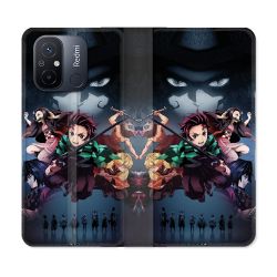 Housse cuir portefeuille pour Xiaomi 12C Manga Demon Slayer Noir