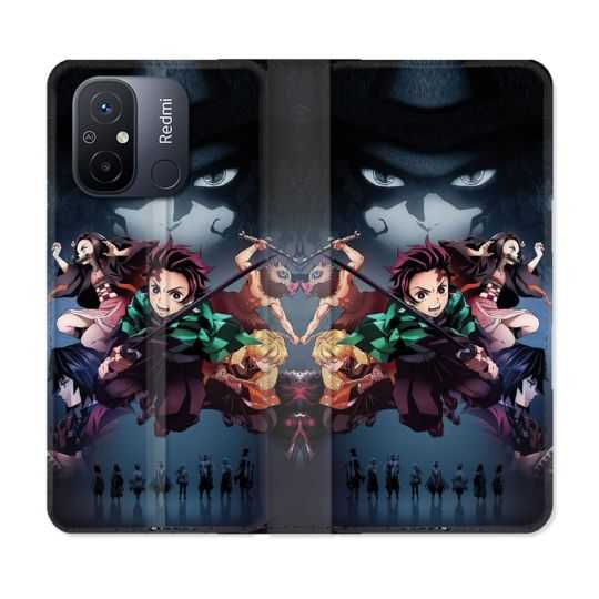 Housse cuir portefeuille pour Xiaomi 12C Manga Demon Slayer Noir