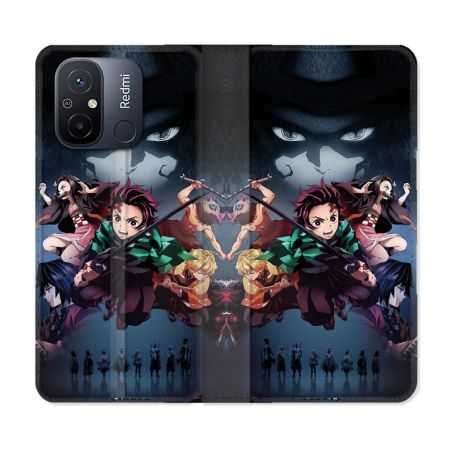 Housse cuir portefeuille pour Xiaomi 12C Manga Demon Slayer Noir