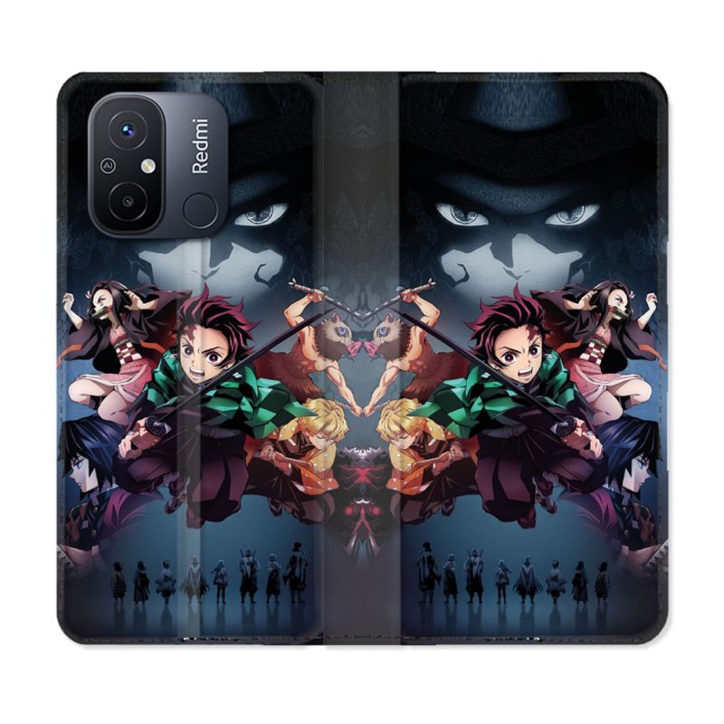Housse cuir portefeuille pour Xiaomi 12C Manga Demon Slayer Noir