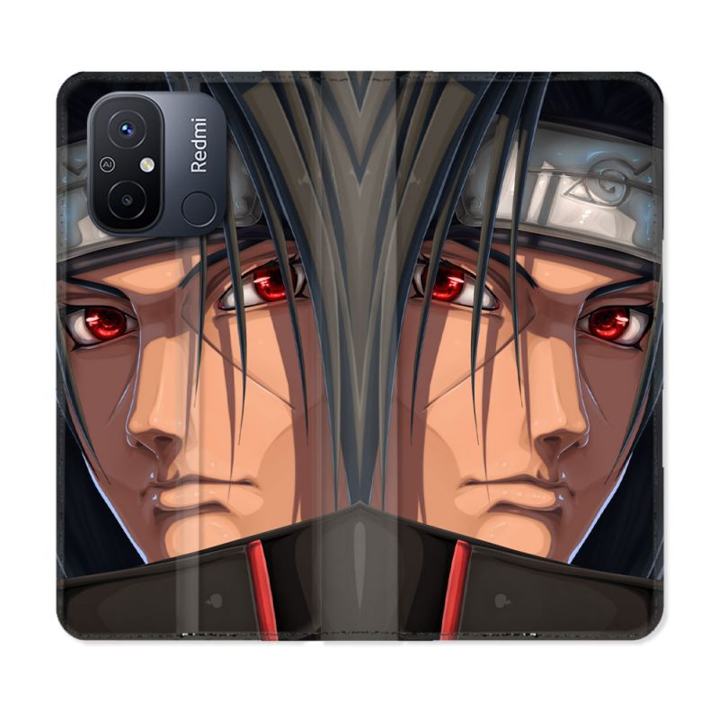 Housse cuir portefeuille pour Xiaomi 12C Manga Naruto Itachi Visage