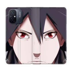 Housse cuir portefeuille pour Xiaomi 12C Manga Naruto Sasuke visage