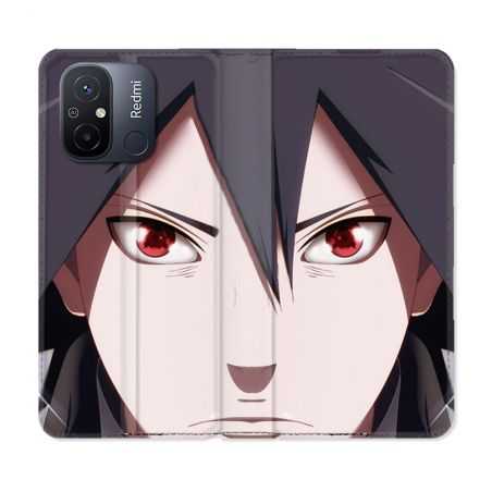 Housse cuir portefeuille pour Xiaomi 12C Manga Naruto Sasuke visage
