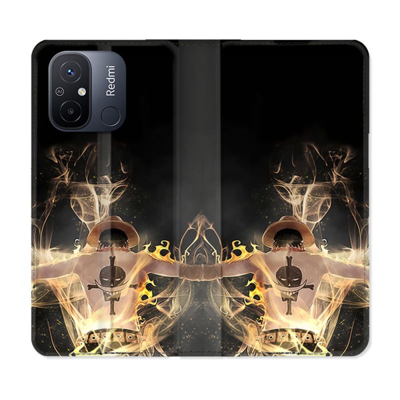 Housse cuir portefeuille pour Xiaomi 12C Manga One Piece Ace Noir