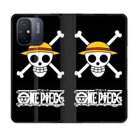 Housse cuir portefeuille pour Xiaomi 12C Manga One Piece Tete de Mort