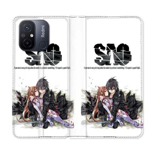 Housse cuir portefeuille pour Xiaomi 12C Manga SAO sword Art Online Blanc