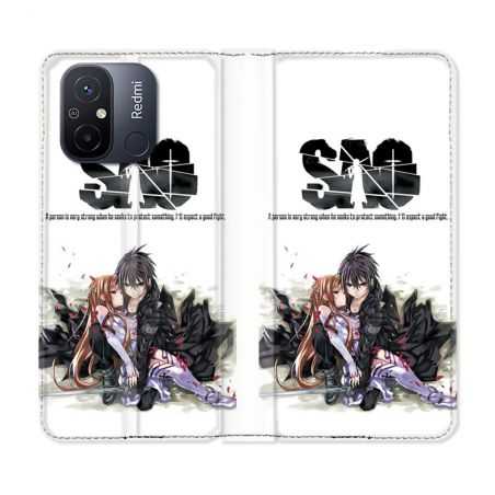 Housse cuir portefeuille pour Xiaomi 12C Manga SAO sword Art Online Blanc