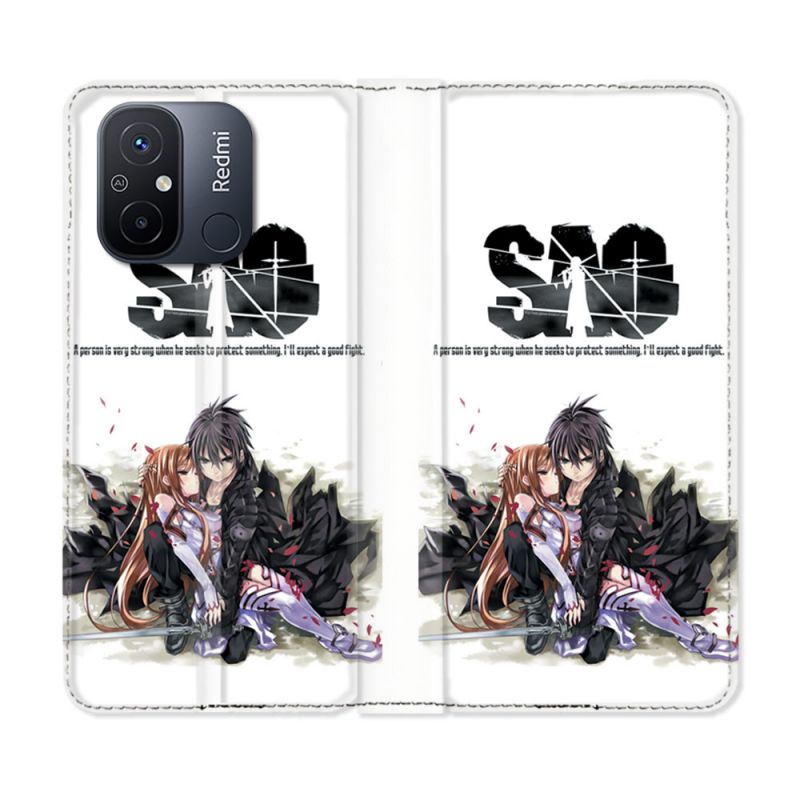 Housse cuir portefeuille pour Xiaomi 12C Manga SAO sword Art Online Blanc