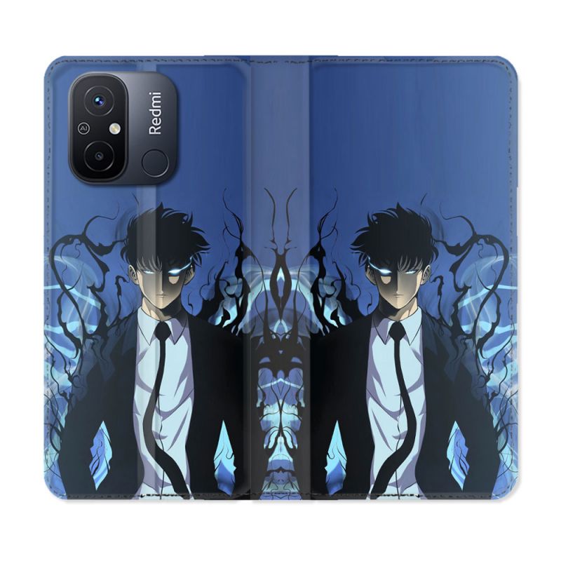 Housse cuir portefeuille pour Xiaomi 12C Manga Solo Leveling Sung Bleu