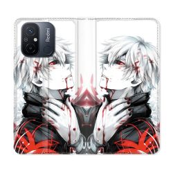 Housse cuir portefeuille pour Xiaomi 12C Manga Tokyo Ghoul Kaneki Blanc