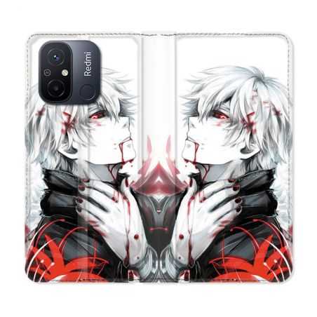 Housse cuir portefeuille pour Xiaomi 12C Manga Tokyo Ghoul Kaneki Blanc
