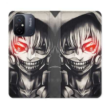 Housse cuir portefeuille pour Xiaomi 12C Manga Tokyo Ghoul Kaneki Noir