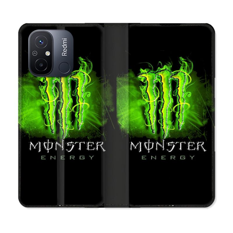 Housse cuir portefeuille pour Xiaomi 12C Monster Energy Vert
