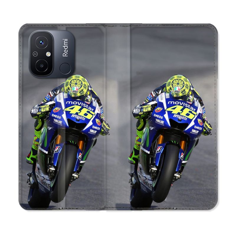Housse cuir portefeuille pour Xiaomi 12C Moto Course GP Wheeling 46