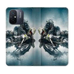 Housse cuir portefeuille pour Xiaomi 12C Moto Cross Ombre