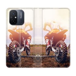 Housse cuir portefeuille pour Xiaomi 12C Moto Cross Soleil