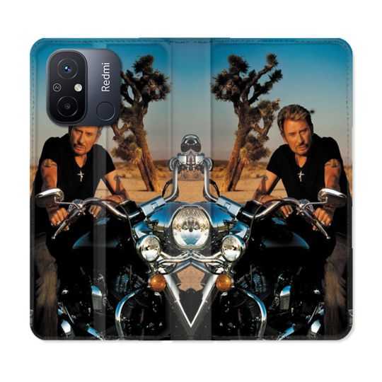 Housse cuir portefeuille pour Xiaomi 12C Musique Johnny Hallyday Moto