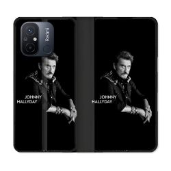 Housse cuir portefeuille pour Xiaomi 12C Musique Johnny Hallyday Noir