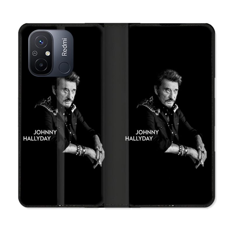 Housse cuir portefeuille pour Xiaomi 12C Musique Johnny Hallyday Noir