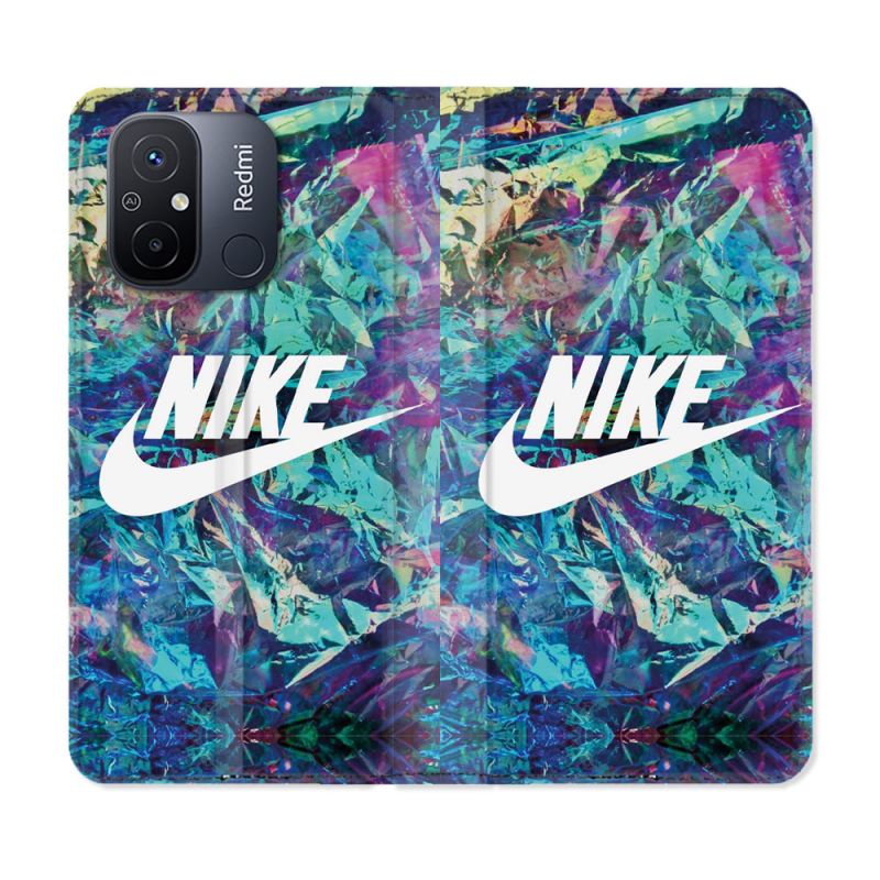 Housse cuir portefeuille pour Xiaomi 12C Nike Turquoise